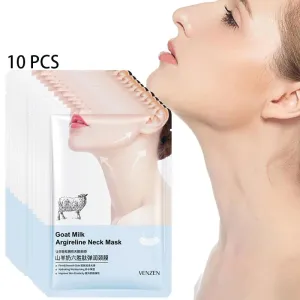 10pcs Goat Milk Hexapeptide Neck Mask Collagen Firming Anti-Wrinkle Whitening Anti-aging Mask Beauty Moisturizing Neck Skin Care