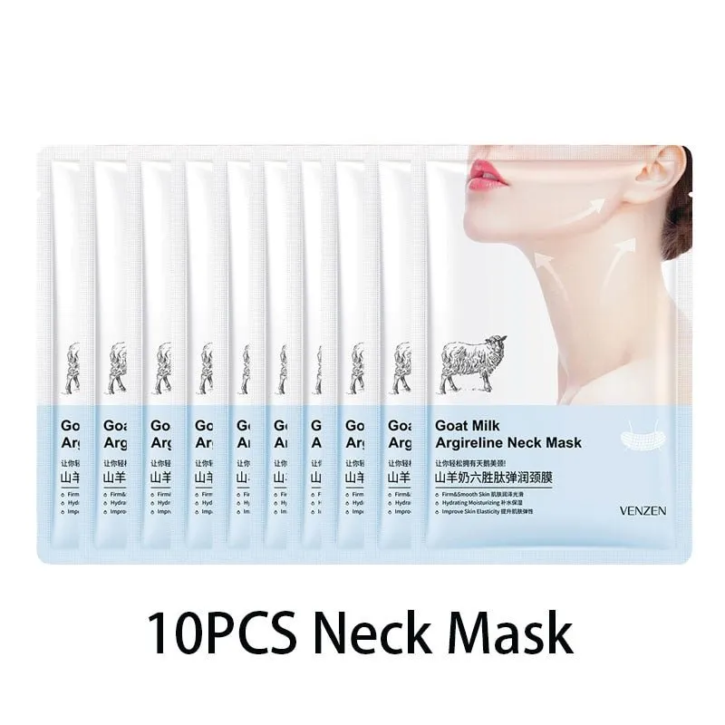 10pcs Goat Milk Hexapeptide Neck Mask Collagen Firming Anti-Wrinkle Whitening Anti-aging Mask Beauty Moisturizing Neck Skin Care