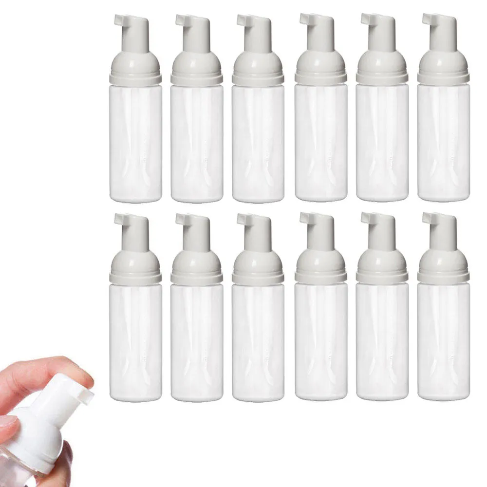 12 White Empty Foam Pump Bottles Plastic Mini Travel Soap Dispenser 50ml 1.7oz