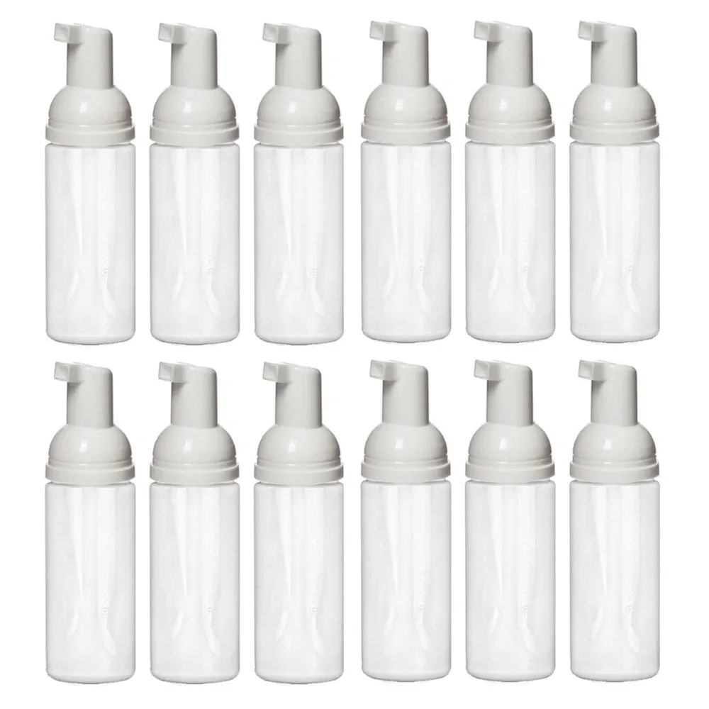 12 White Empty Foam Pump Bottles Plastic Mini Travel Soap Dispenser 50ml 1.7oz