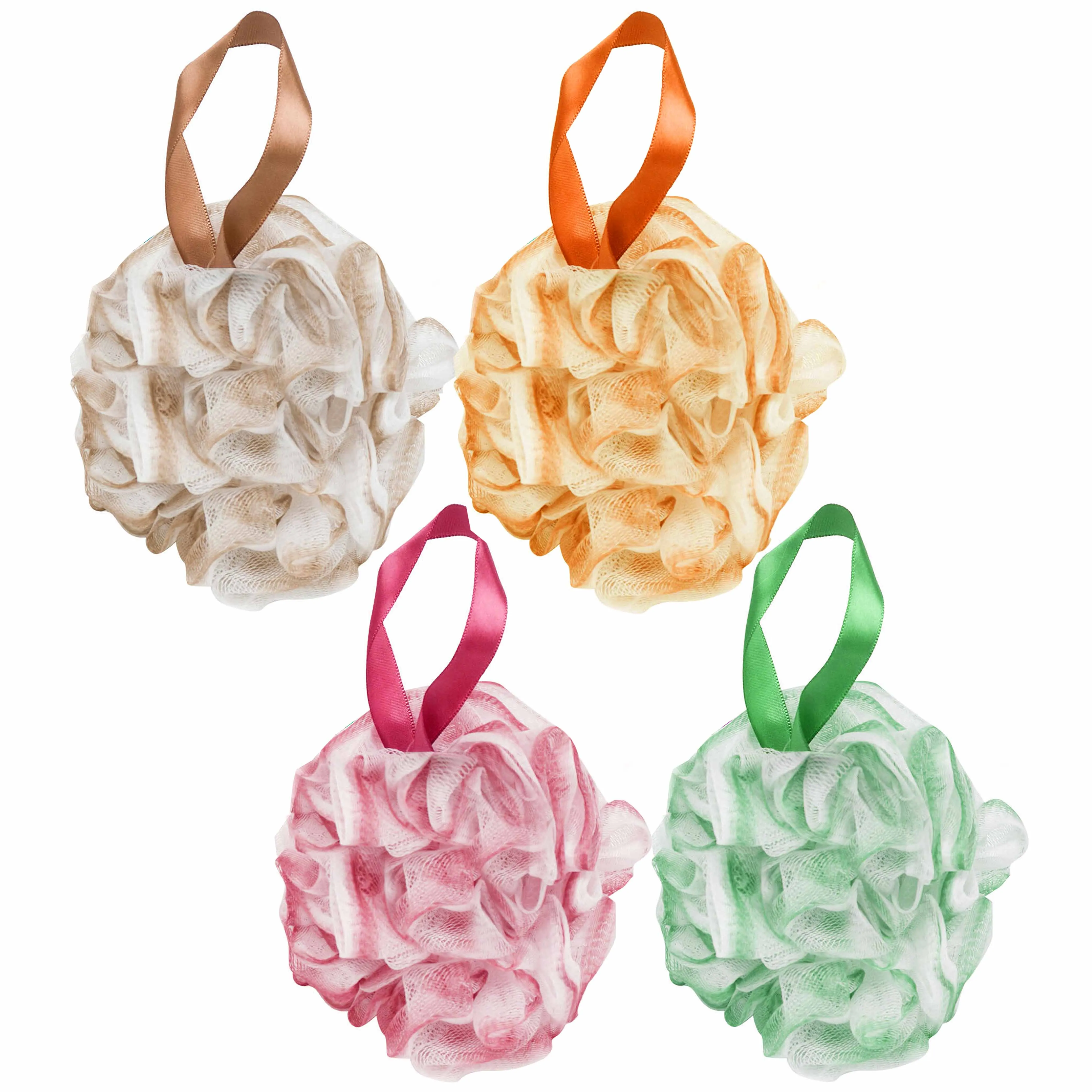2 Pc Exfoliating Bath Sponges Scrubber Shower Puff Loofah Mesh Ball Body Brush