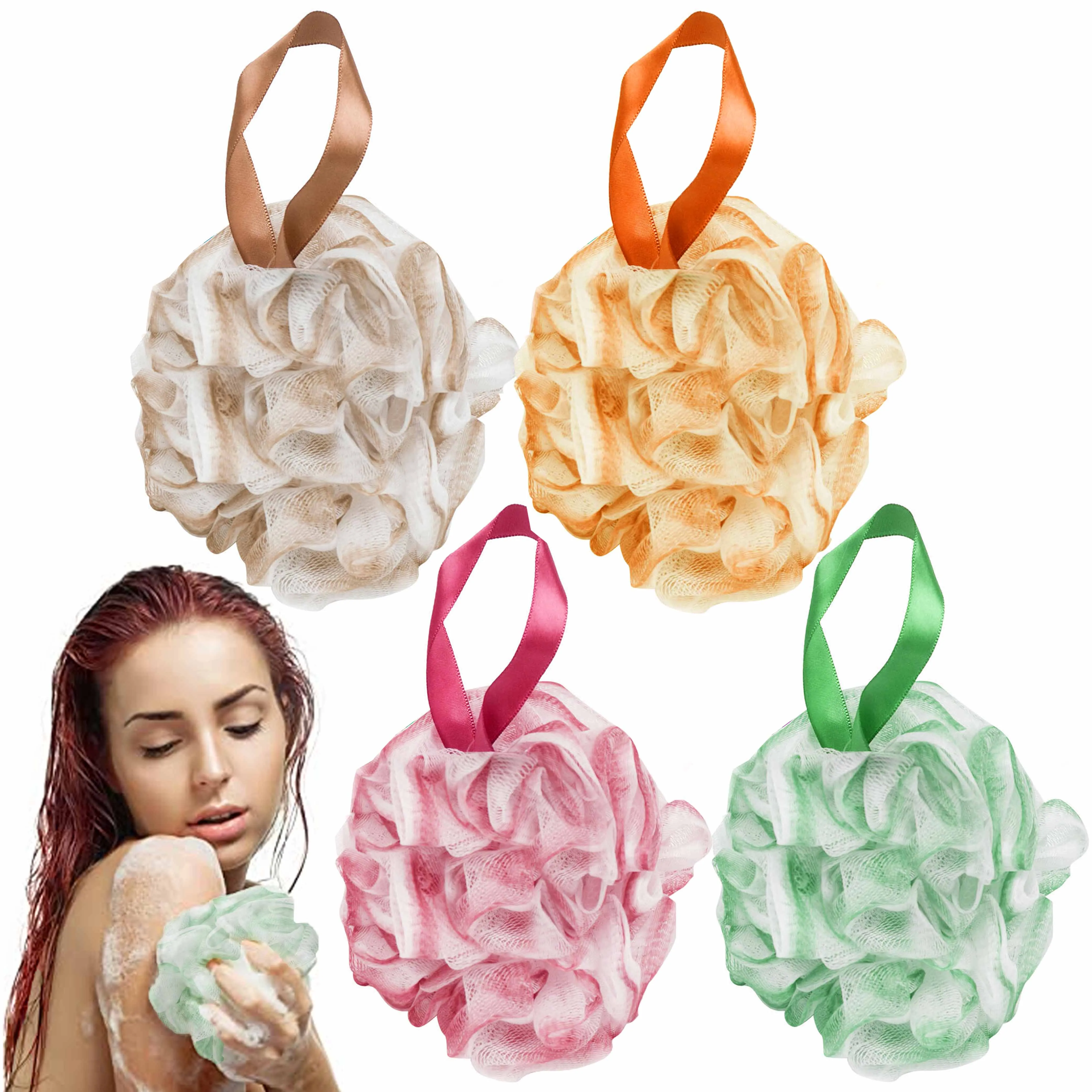 2 Pc Exfoliating Bath Sponges Scrubber Shower Puff Loofah Mesh Ball Body Brush