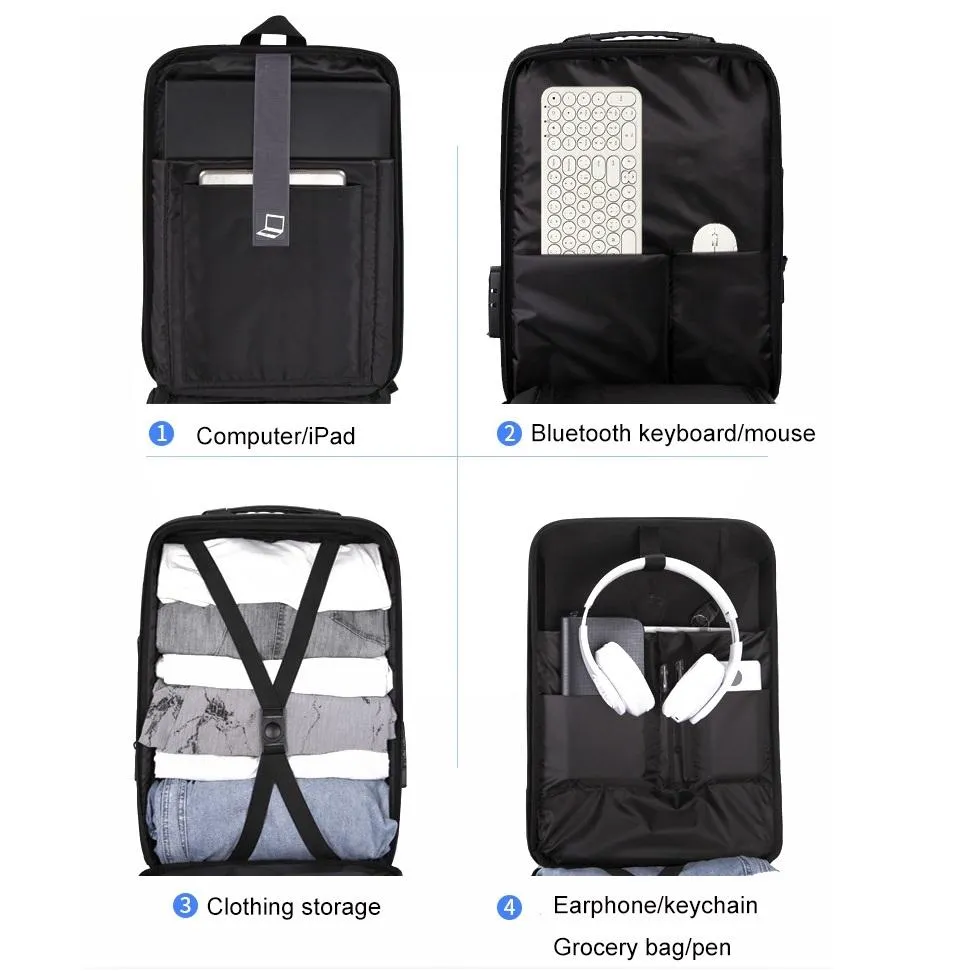 Anti-theft Hard Shell Backpack for Men - Black