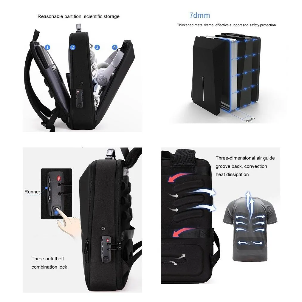 Anti-theft Hard Shell Backpack for Men - Black