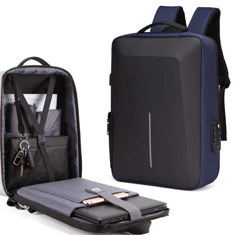 Anti-theft Hard Shell Backpack for Men - Blue