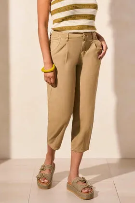 Audrey Girlfiend Barrel Crop Jeans-Nude Olive