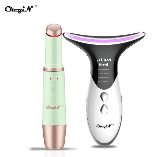 Face and  Neck Massager Lifting PhotonTherapy Heating Eye Massage Vibration Anti Wrinkle Removal Double Chin Machine