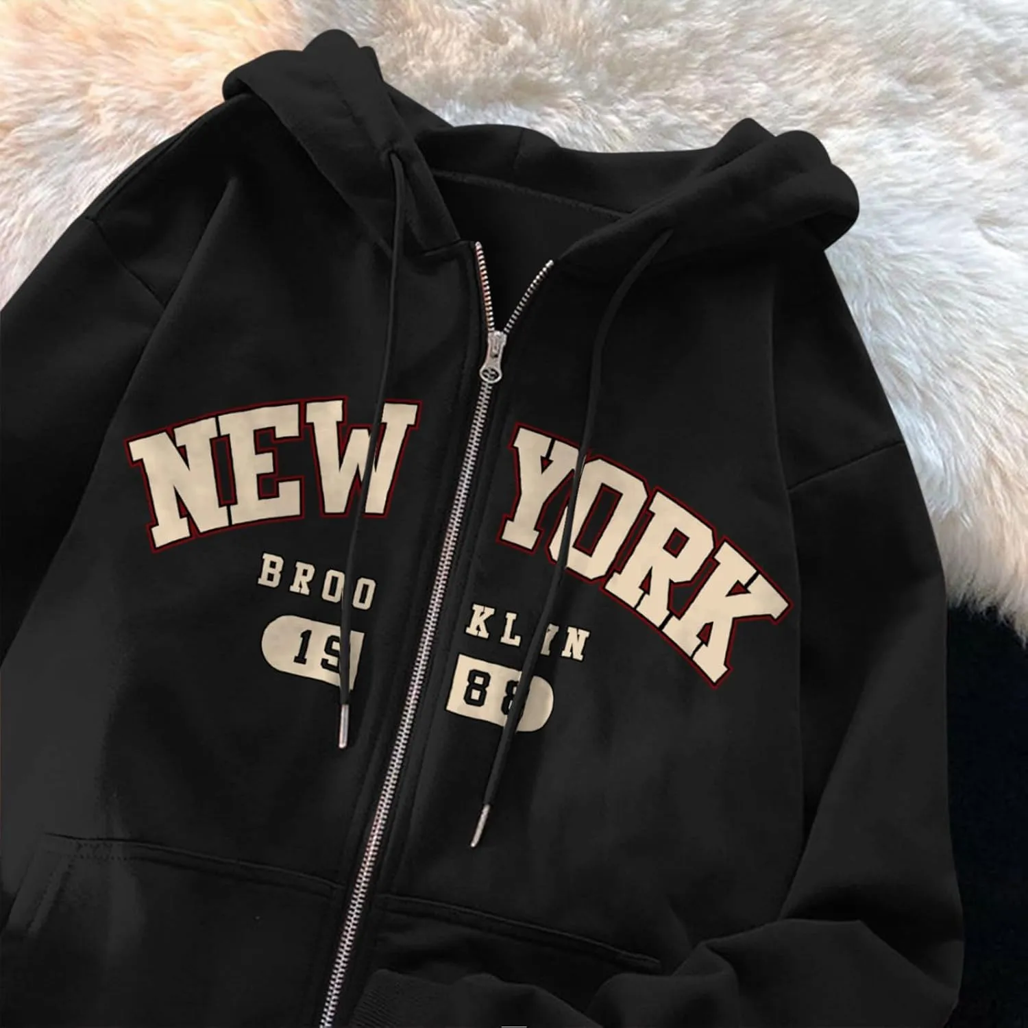 New York Graphic Zip Up Hoodies for Women Full Zip Hoodie Letter Jackets College Zipper Sweatshirts with Pockets
