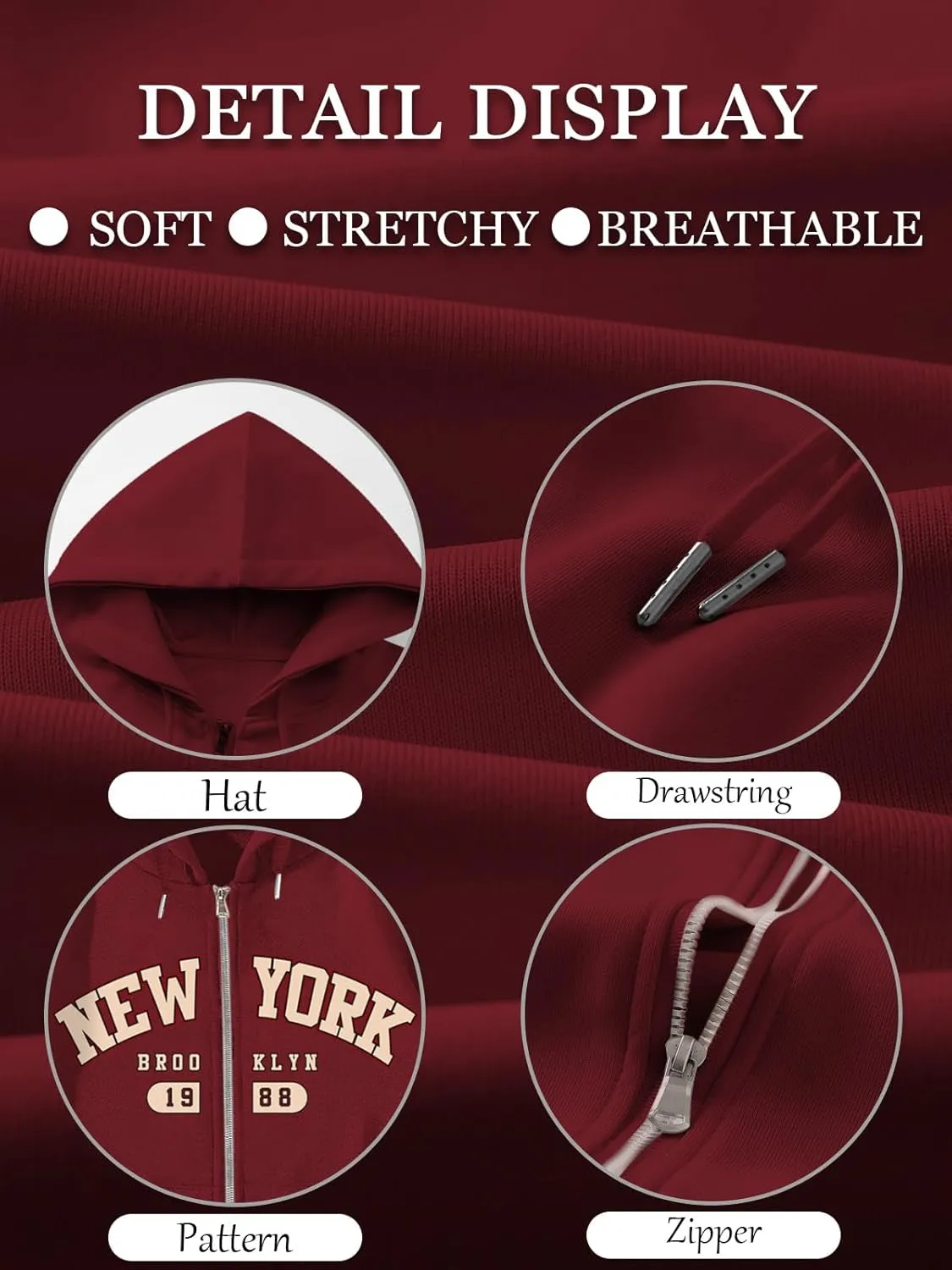 New York Graphic Zip Up Hoodies for Women Full Zip Hoodie Letter Jackets College Zipper Sweatshirts with Pockets