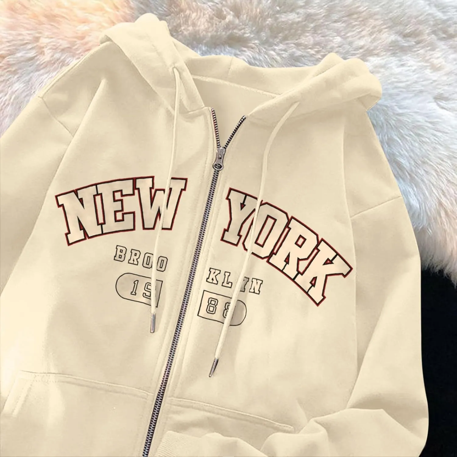 New York Graphic Zip Up Hoodies for Women Full Zip Hoodie Letter Jackets College Zipper Sweatshirts with Pockets