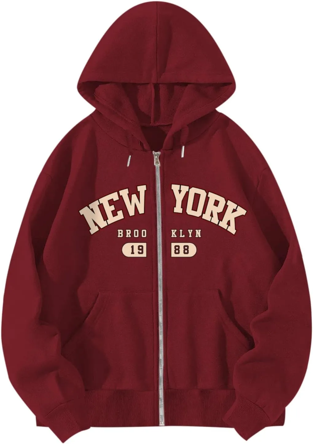 New York Graphic Zip Up Hoodies for Women Full Zip Hoodie Letter Jackets College Zipper Sweatshirts with Pockets