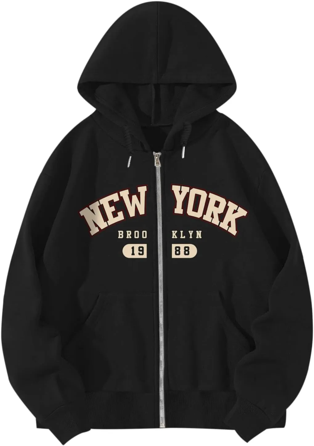 New York Graphic Zip Up Hoodies for Women Full Zip Hoodie Letter Jackets College Zipper Sweatshirts with Pockets