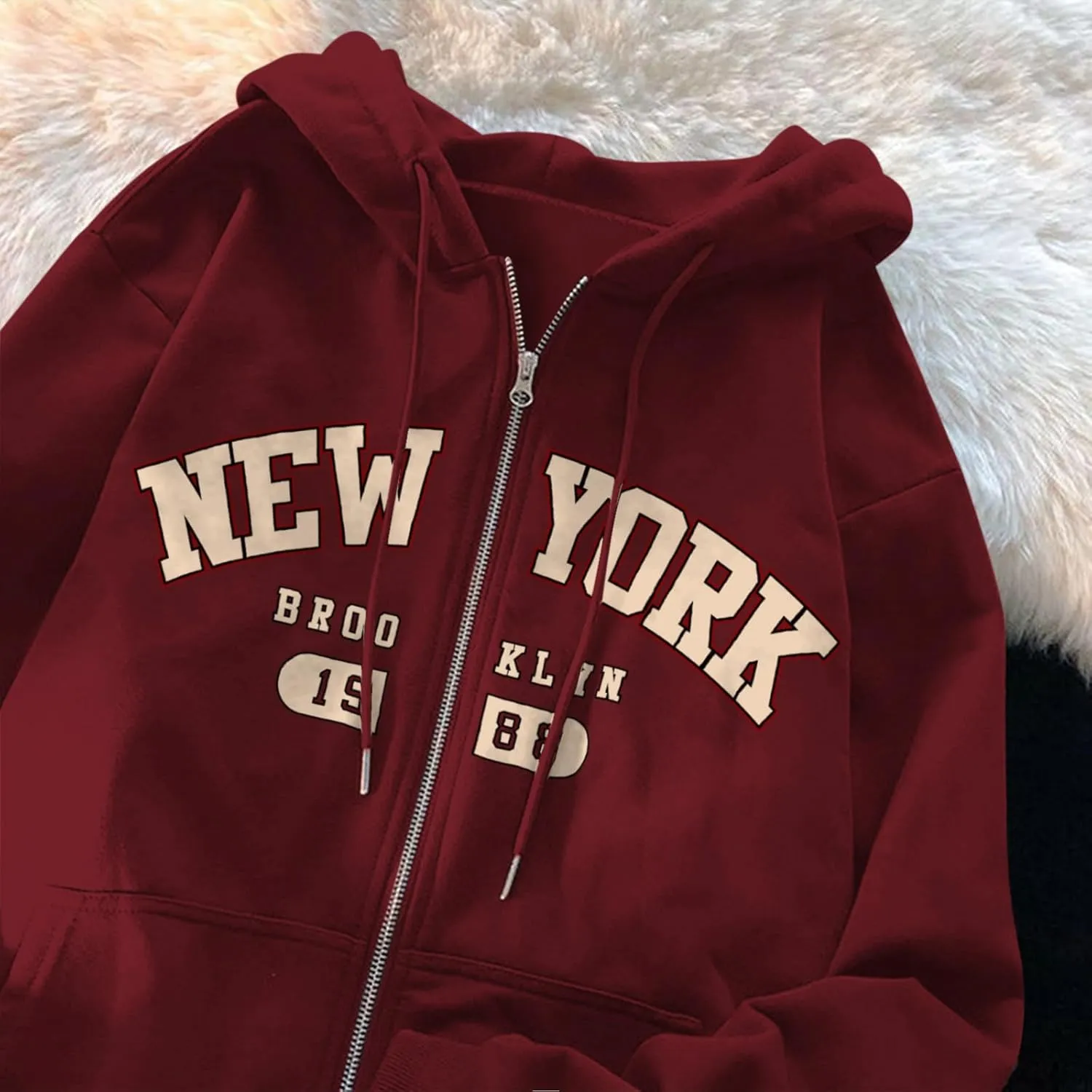 New York Graphic Zip Up Hoodies for Women Full Zip Hoodie Letter Jackets College Zipper Sweatshirts with Pockets