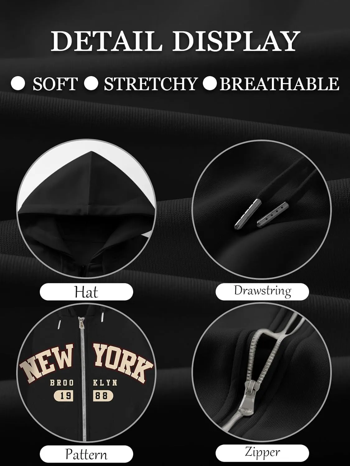 New York Graphic Zip Up Hoodies for Women Full Zip Hoodie Letter Jackets College Zipper Sweatshirts with Pockets